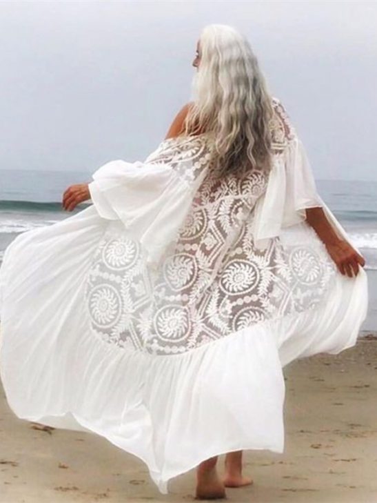 Women White Lace Cover Up  
